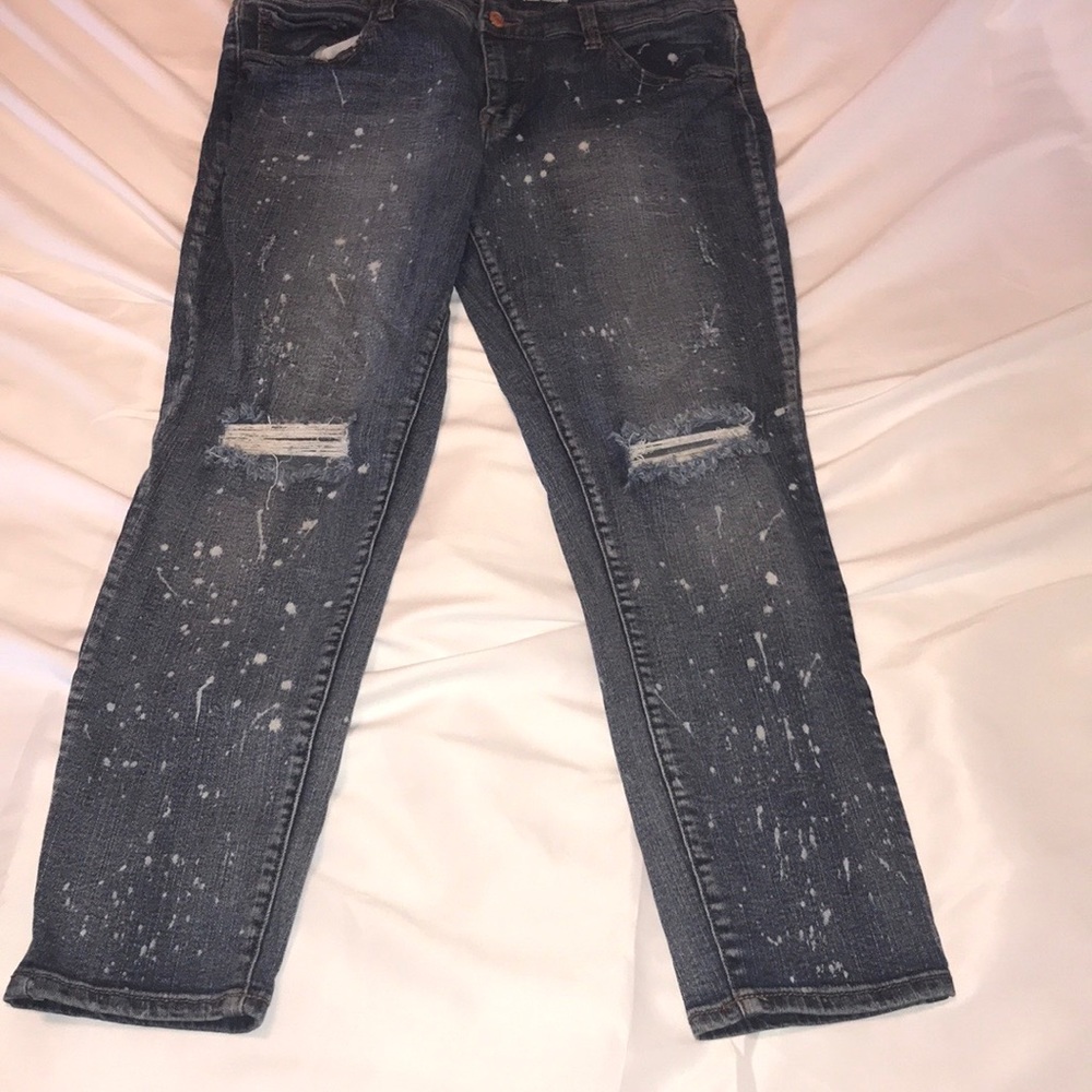 Bleach Splatter Mid Rise Skinny Ripped Jeans